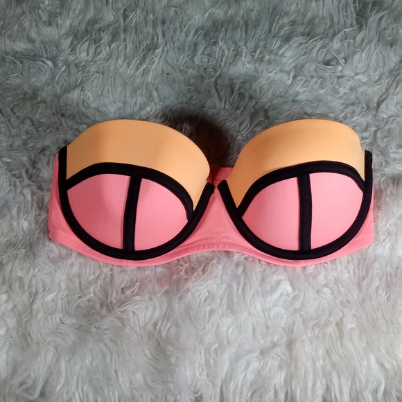Victoria's Secret Color Block Piped Bikini Top Size 32DD - Picture 2 of 8